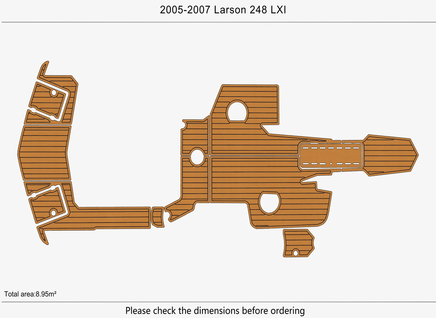 Non-Slip EVA Faux Teak Marine Mat Self-Adhesive 6mm Yacht Cockpit Pad for 2005-2007 Larson 248 LXI Boat Decking Easy Install