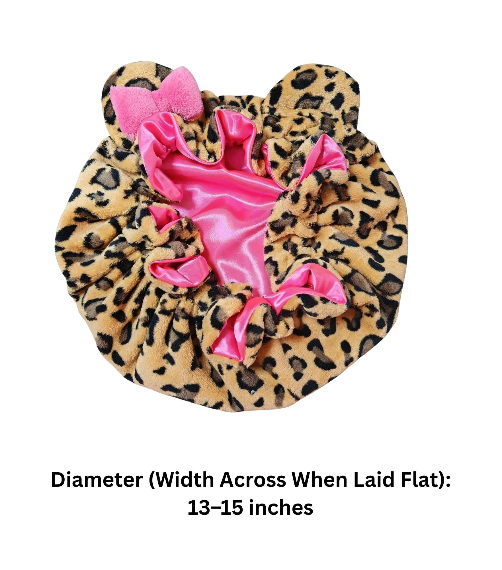 Leopard Satin Lined Sleep Bonnet for Women, Teddy Plush Hair Bonnet, Silk Wrap for Curly & Braided Hair, Anti-Frizz Night Cap
