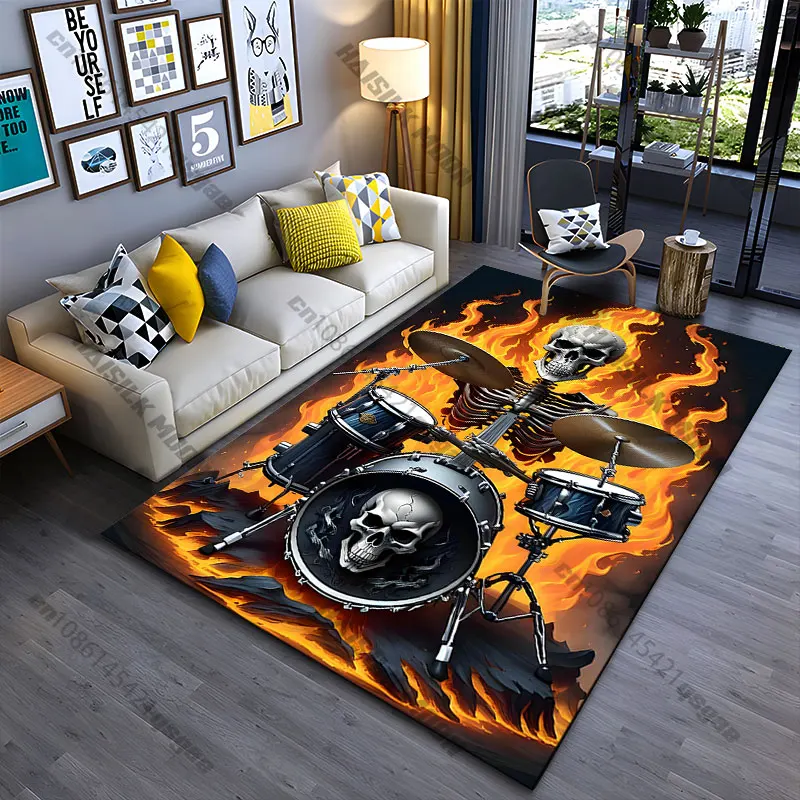 Skeleton drummer fiery performance carpet Yoga living room room decor children's crawling mat doormat area rug games mat