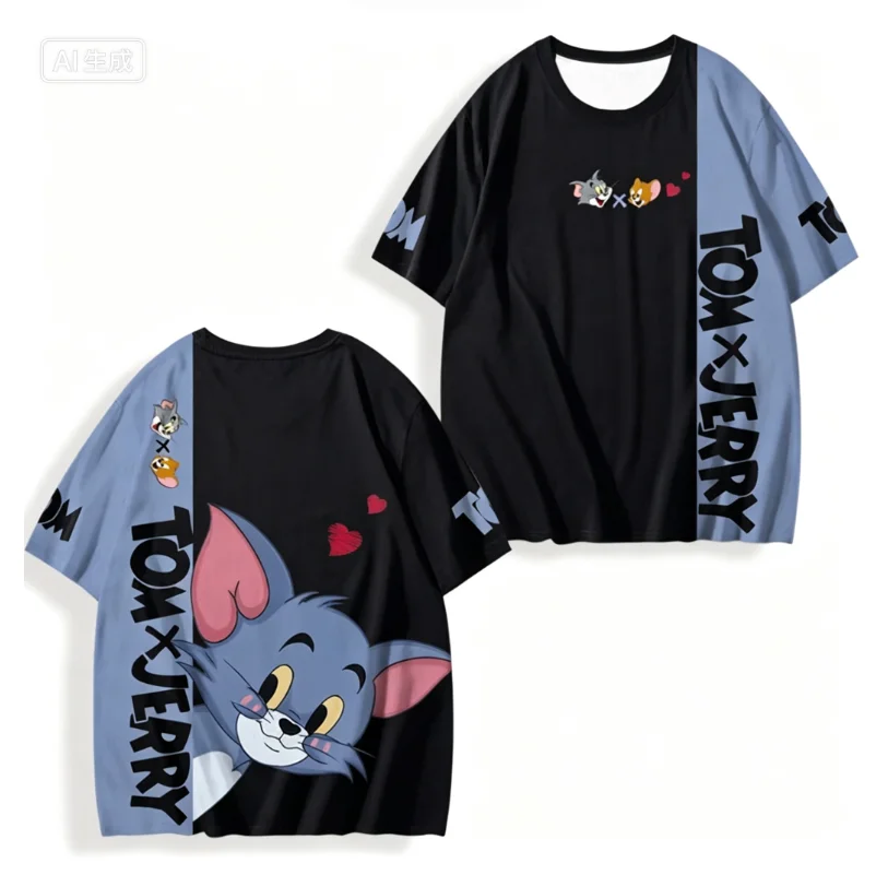 2026 Sommer Herren- und Damen-Kurzarm-T-Shirt mit Tom und Jerry Cartoon-Print, schnelltrocknend, Rundhals, lässig, passend für die ganze Familie – Detail 5
