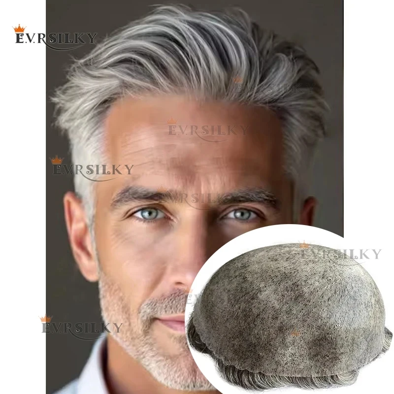 

1B80 1b50 Super Thin Micro Skin Grey Human Hair Toupee Natural Hairline Hair Loss Solution Durable Black Prosthesis Replacement