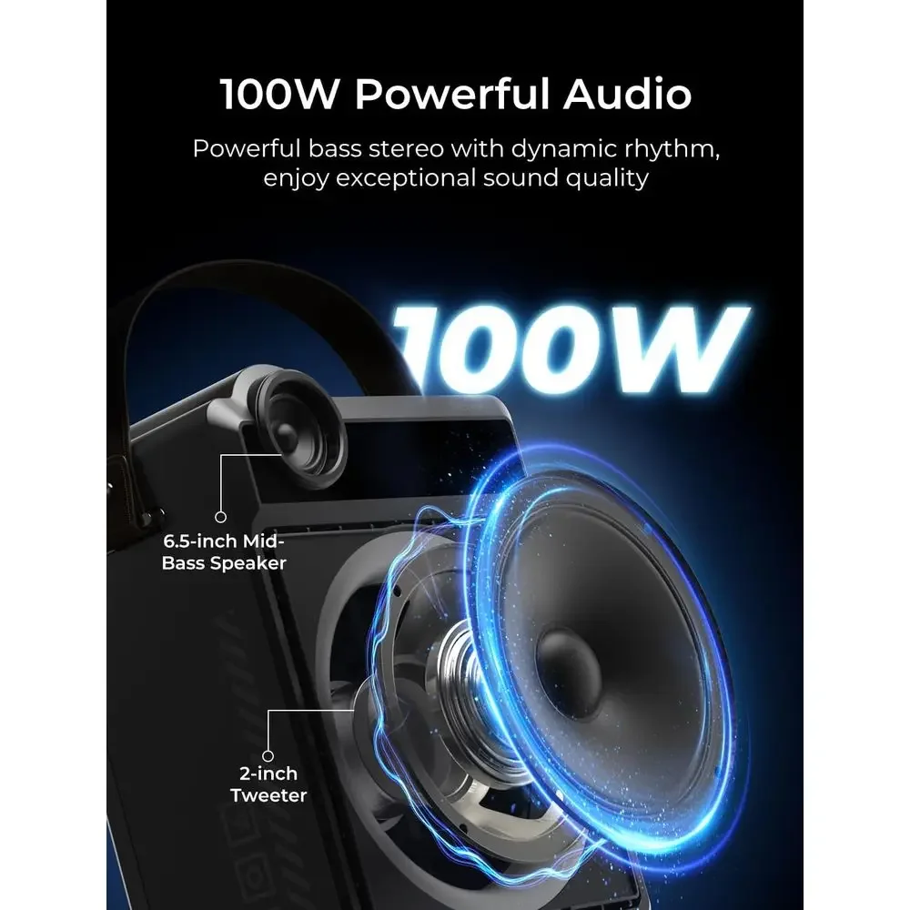 FirmHome StorePortable 100W Voice Amplifier With 2 Wireless Microphones, Bluetooth PA System For Karaoke With BT/USB/TF Card/Aux