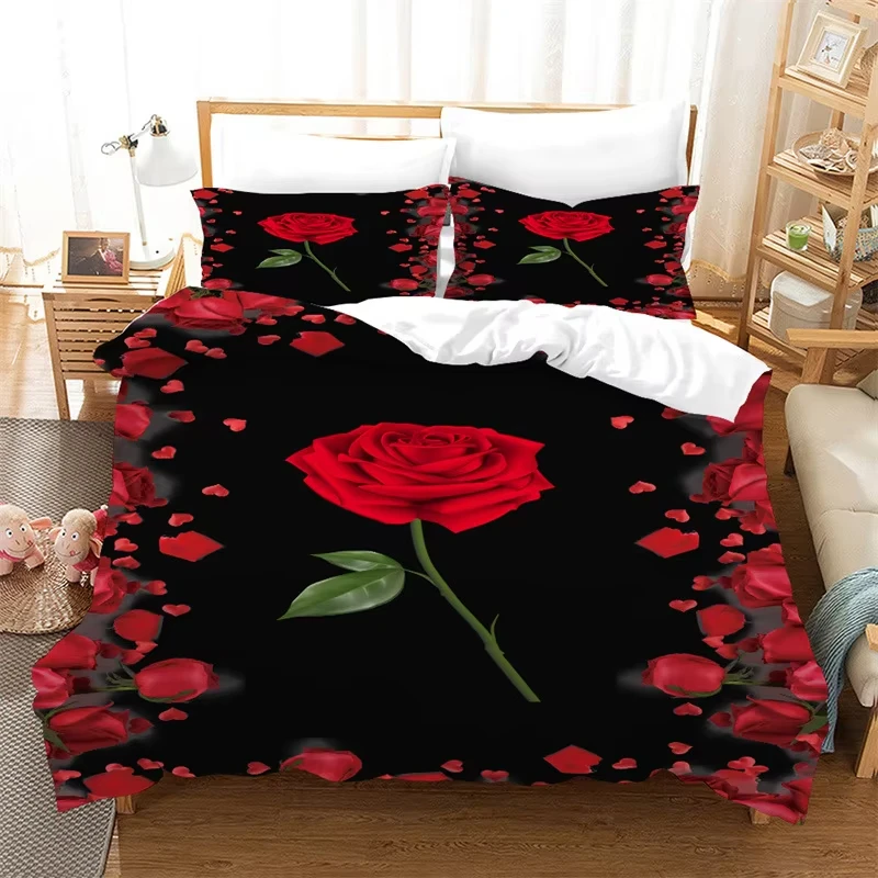 Red Rose Duvet Cover Romantic Flowers Bedding Set Valentine's Day Couple Lover Room Decor Twin Queen King Size Comforter Cover