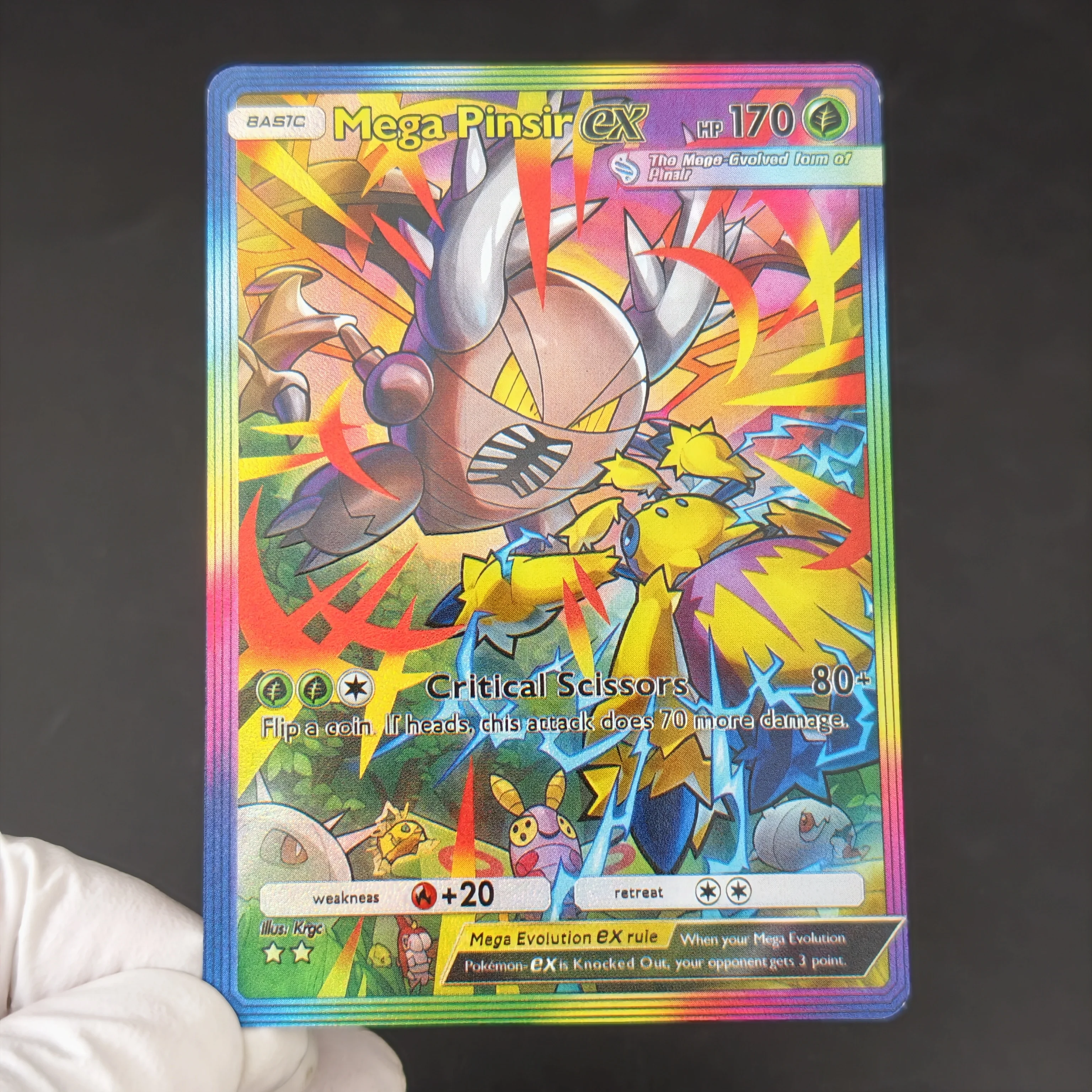Proxy/TCG PKM Pocket Card Mega Ampharos Ex Greninja Jolteon Absol Rapidash Rainbow Gradient Holo Border Collection Cards view 6