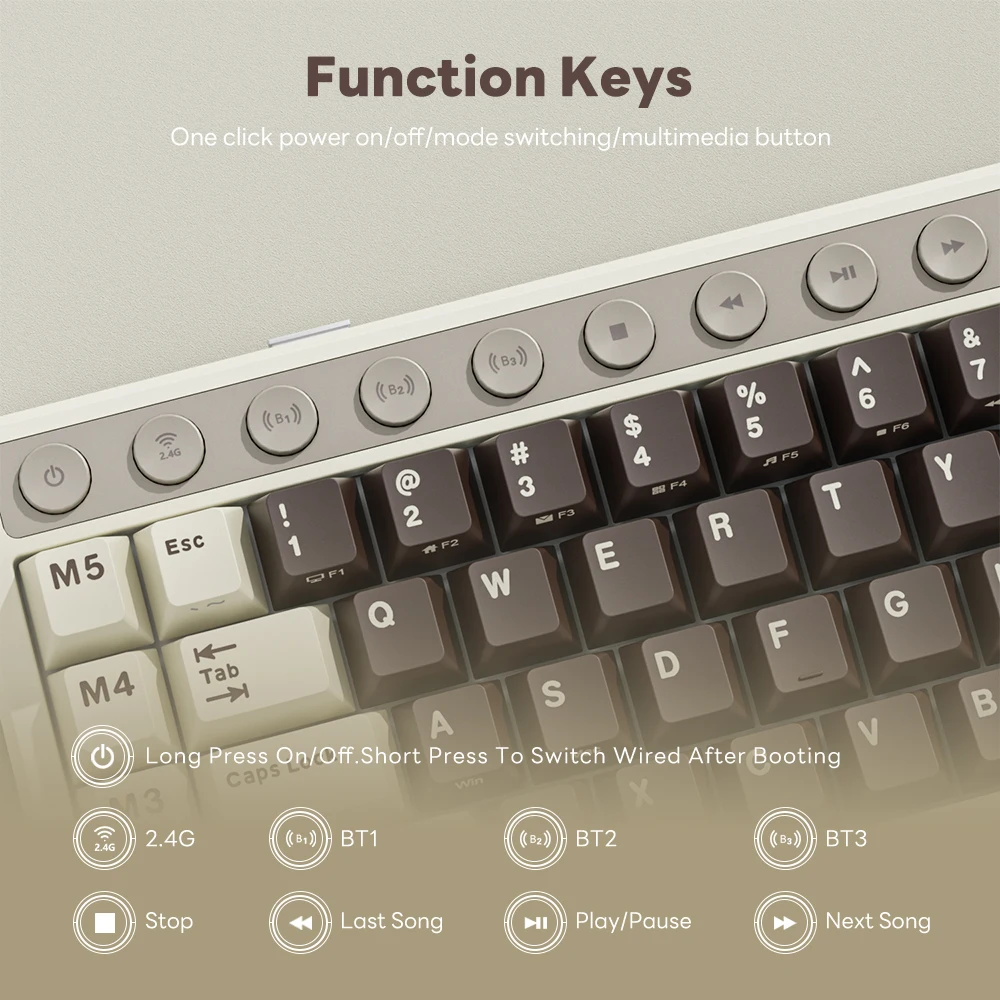 RK ROYAL KLUDGE M70 75% Tri-mode Mechanical Gaming Keyboard Custom