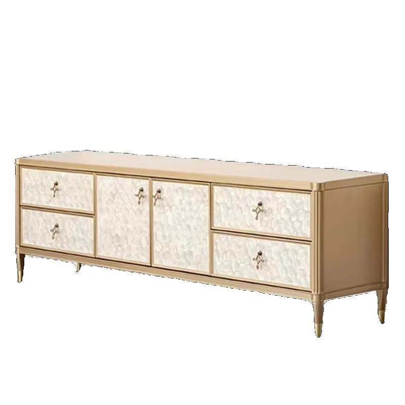 

TV cabinet American home entry living room champagne gold solid wood floor cabinet storage coffee table combination