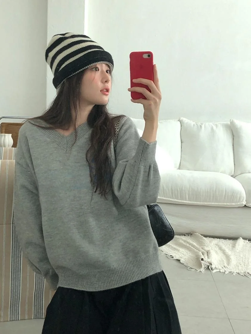 

Свободный вязаный свитер с вышивкой V-Ne в стиле ретро, универсальный, удобный, повседневный, зимний, для поездок на работу, Faion