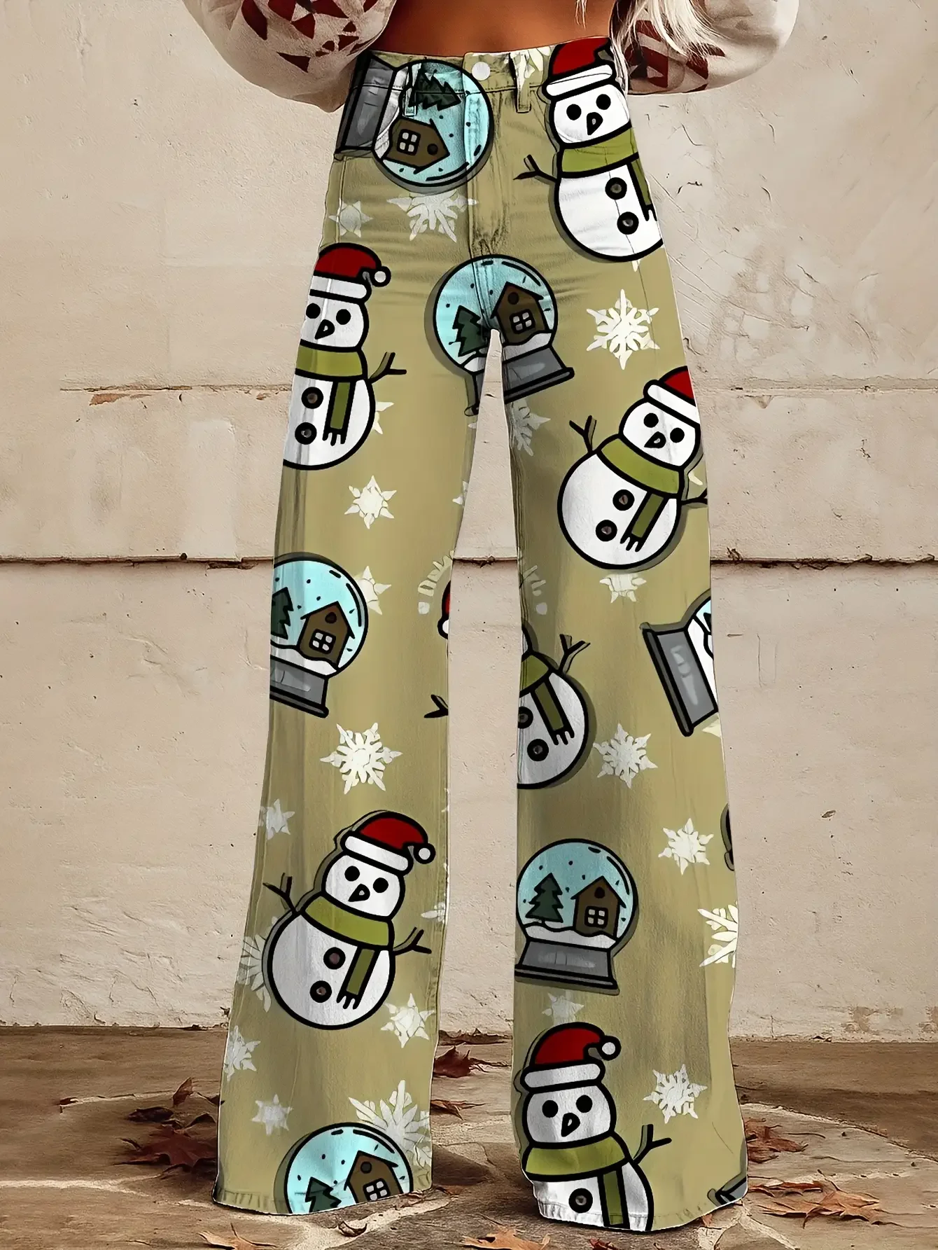 Christmas Gift Box Sweet Full Print Women's Loose Horn Imitation Jeans, with a denim craftsmanship,