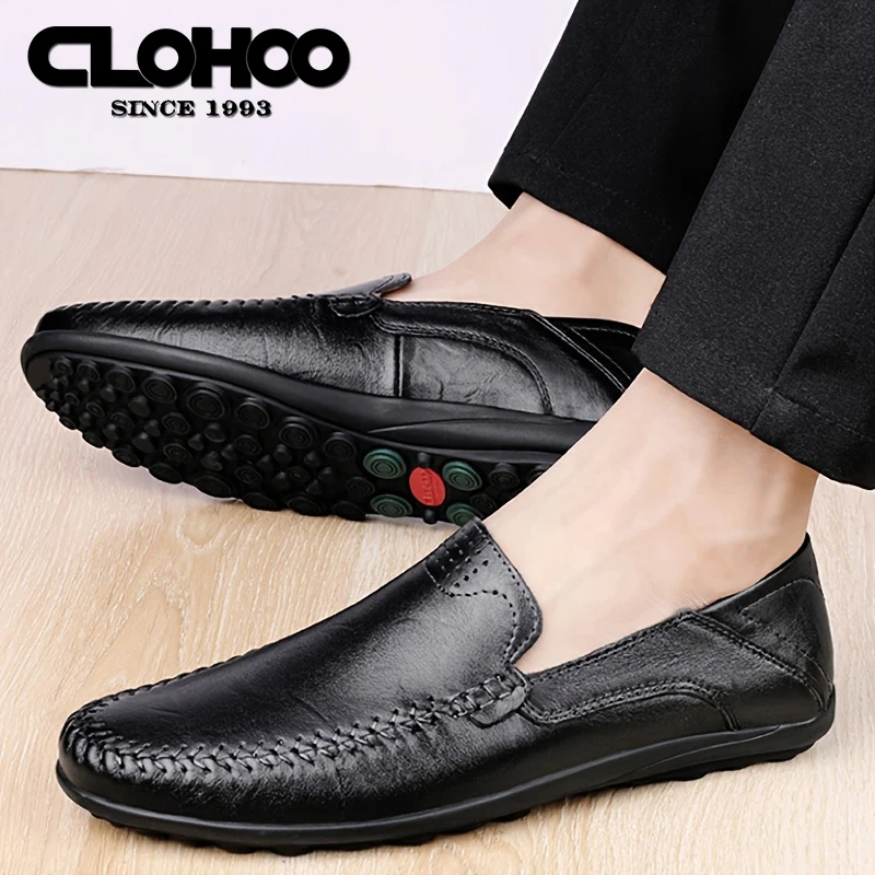 CLOHOO two layers of cowhide leather rubber sole men\'s business casual stitching shoes comfortable and breathable shoes