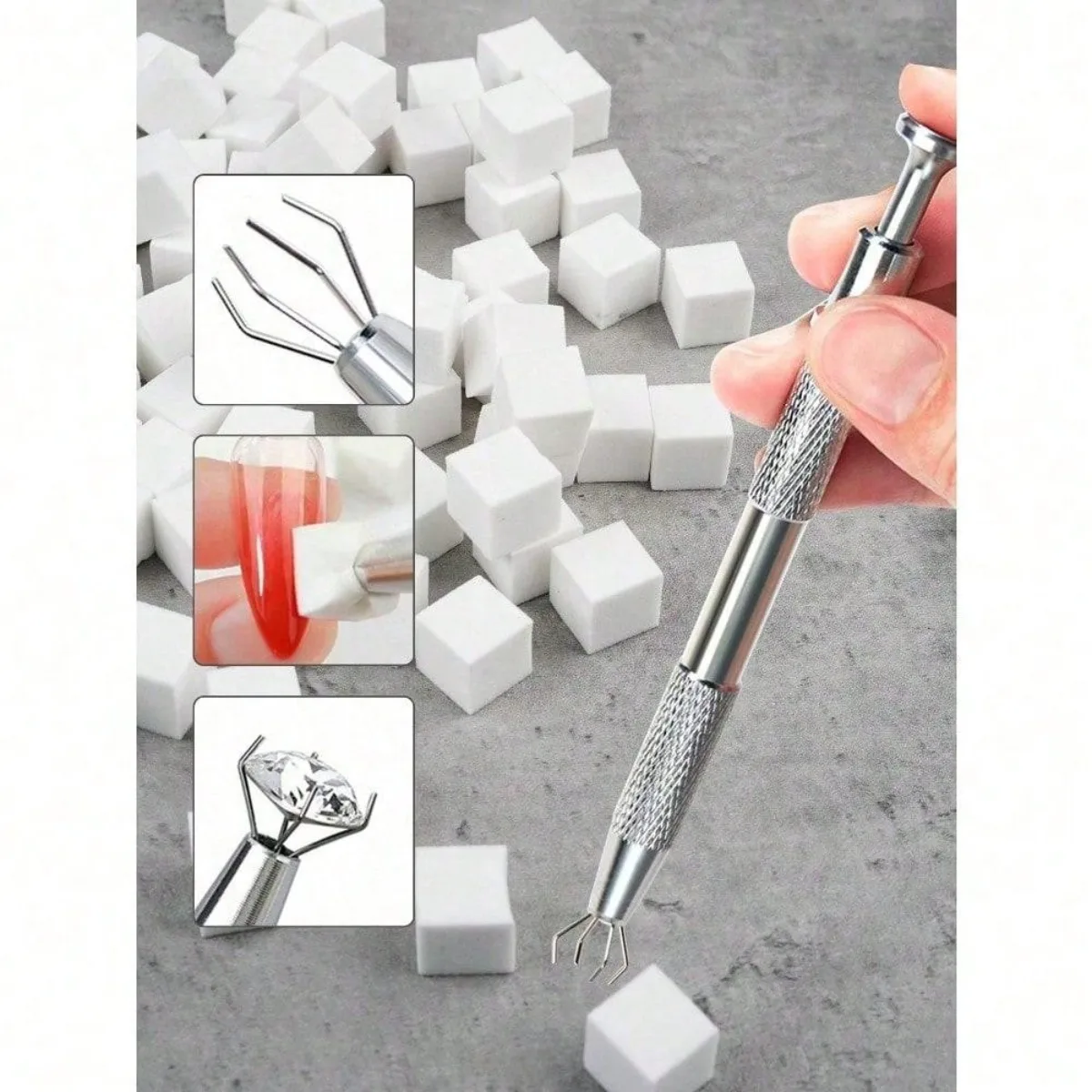 

Набор золотых и серебряных зажимов для спонжей и 50 аппликаторов-спонжей для маникюра