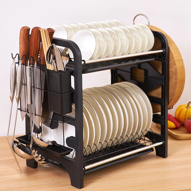 

2 Tier Multifunctional Kitchen Storage Rack Bowl Plate Drain Rack Kitchen Gadgets Chopsticks Cutting Board Stand Organizer Rack