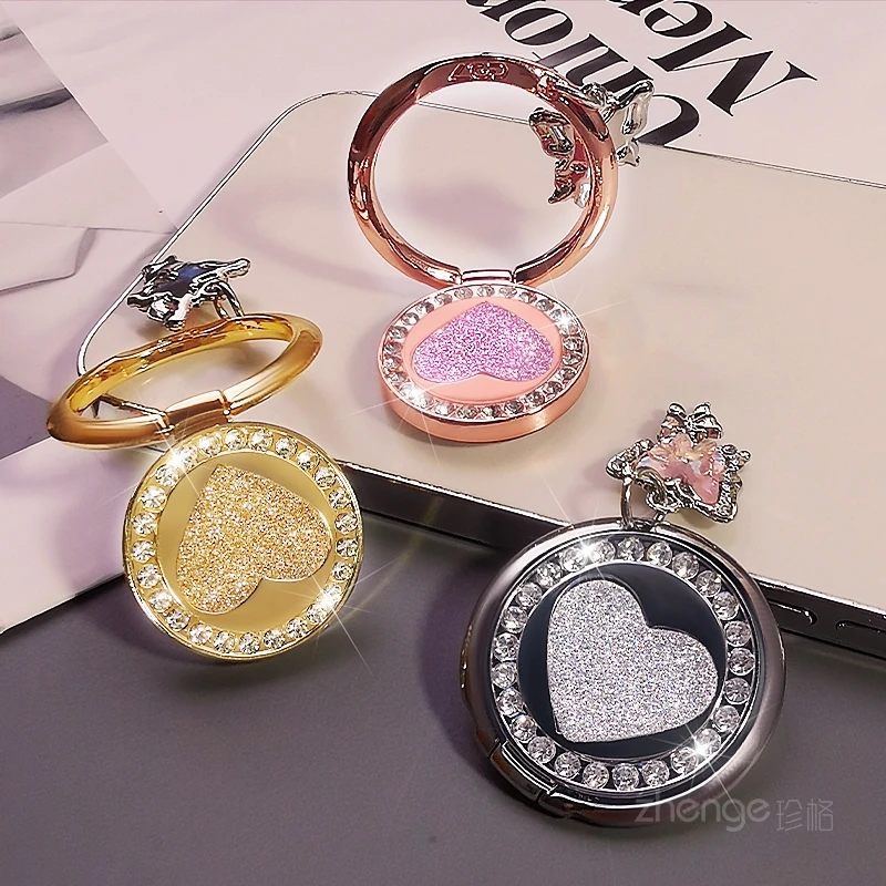 

Портативная невидимая подставка для телефона с блестящим сердцем и стразами, модное мини-флейлер, женское издание для просмотра ТВ-шоу