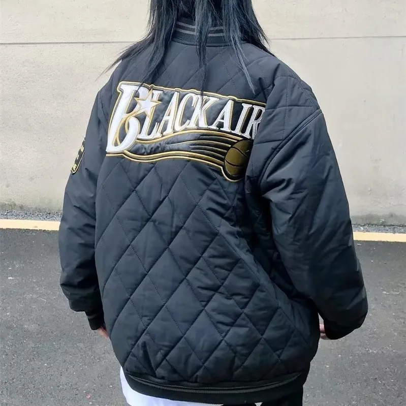 معطف رجالي كبير الحجم بنمط الماس مطرز من القطن Jaet Thiened للخريف والشتاء فضفاض مناسب كلاسيكي بسحاب للإغلاق