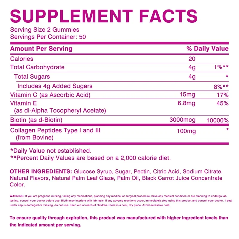 Hair Skin Nails Gummies - Improve Hair Quality, Reduce Split Ends, Promotes Hair Growth, Skin Beauty, Increases Skin Elasticity