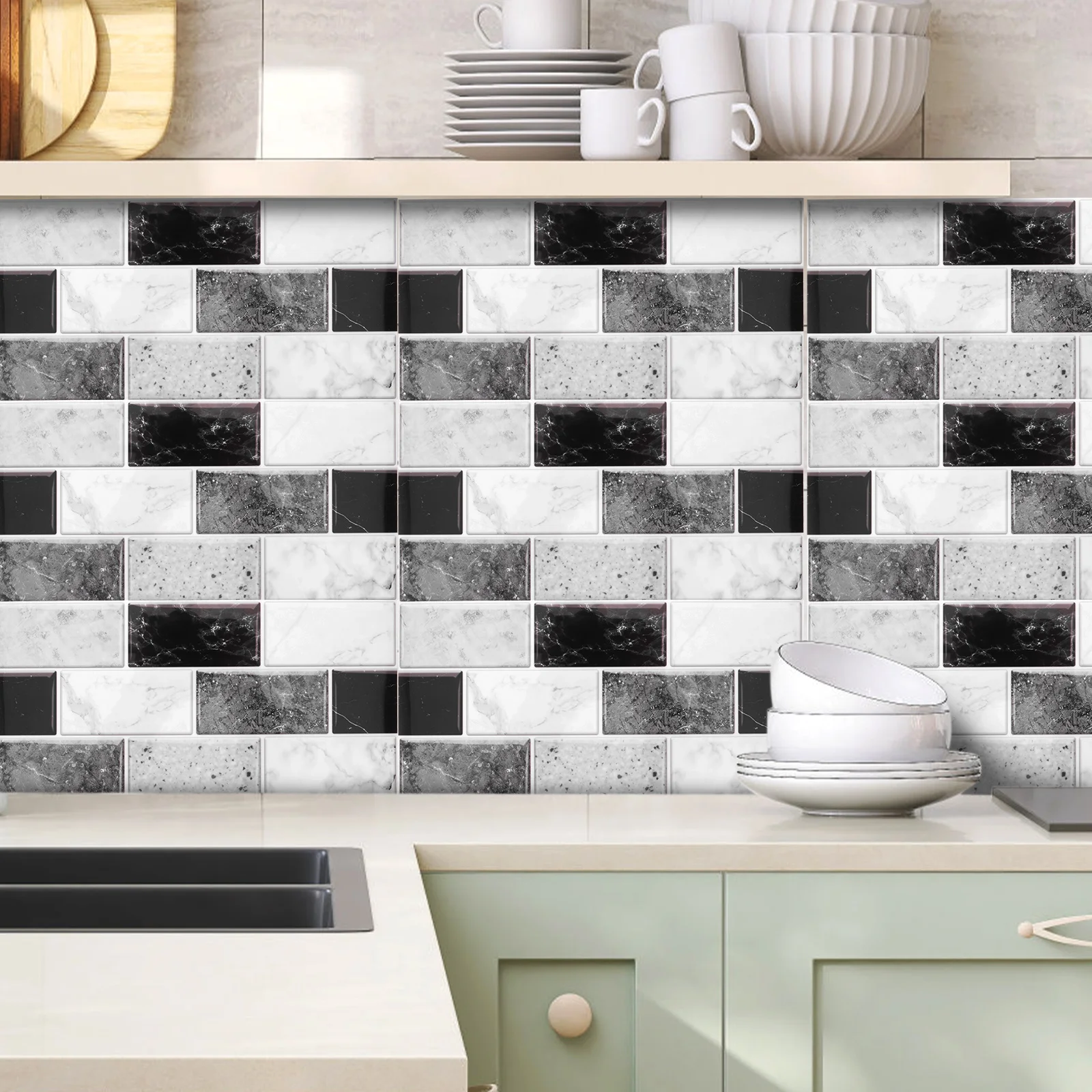 

6pcs Waterproof Self Adhesive Wallpaper Peel Stick Tile For Kitchen Backsplash Bathroom Wall Vinyl Tiles Removable