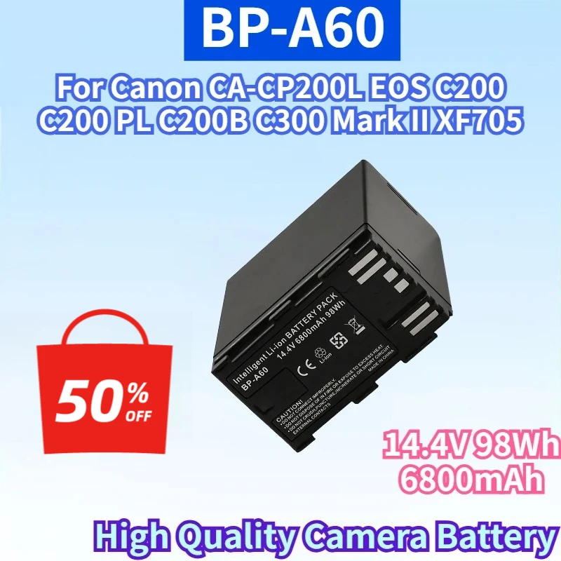 

BP-A60 14.4V 98Wh 6800mAh Lithium-ion Battery for Canon CA-CP200L EOS C200 C200 PL C200B C300 Mark II XF705 Replacement Battery