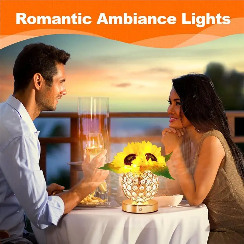 ABMI-Sunflower Flower Touch Table Lamp, Sunflower Gift For Women, 3-Color Dimming Rechargeable Cordless Small Home Decor,