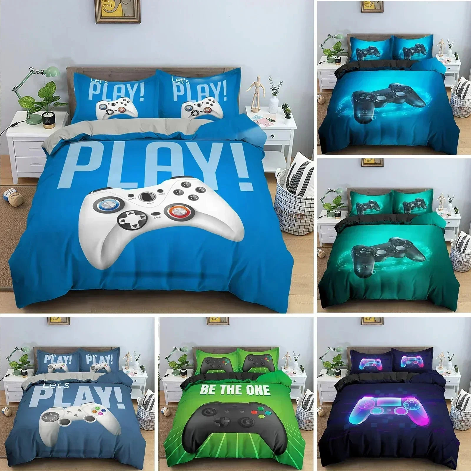 Top Kids Teens Video Games Duvet Cover Set Gamer Comforter Cover Gaming Controller Pattern Bedding Set Polyester Quilt Cover