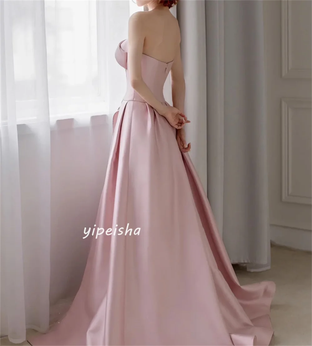  Evening Satin Draped Pleat Cocktail Party A-line Strapless Bespoke Occasion Gown Long Dresses Saudi Arabia