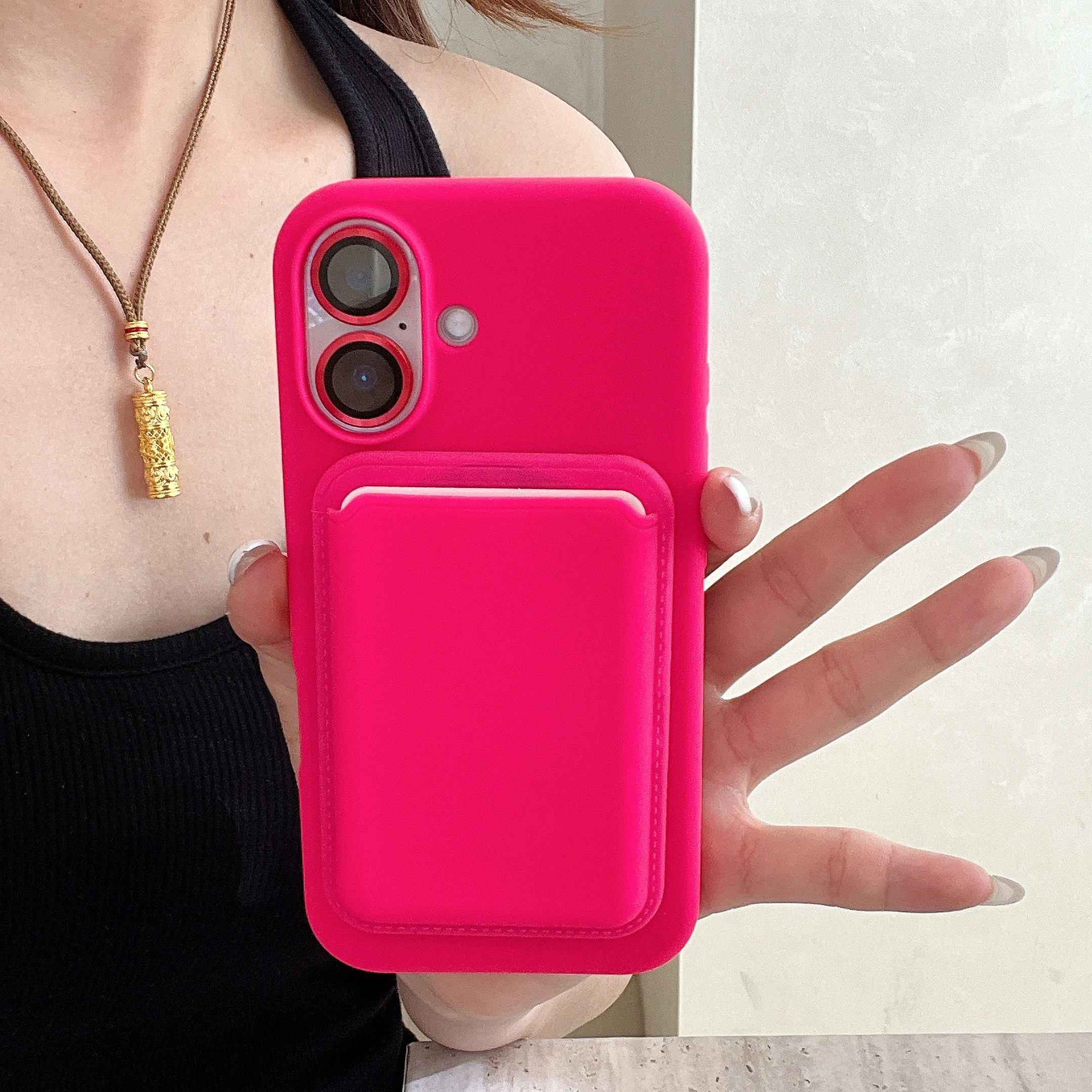 

Silicone Magnetic Phone Case For 17 Air For iPhone 12 13 14 15 16 17 Pro Max Protect Case (with magnetic card bag and lens film)