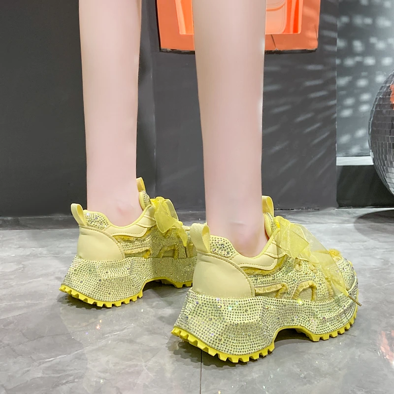 2026 Luxury Designer Full Diamond Sports Shoes Mesh Surface Casual Women Casual Shoes Breathable Platform Shoes Zapatillas Mujer