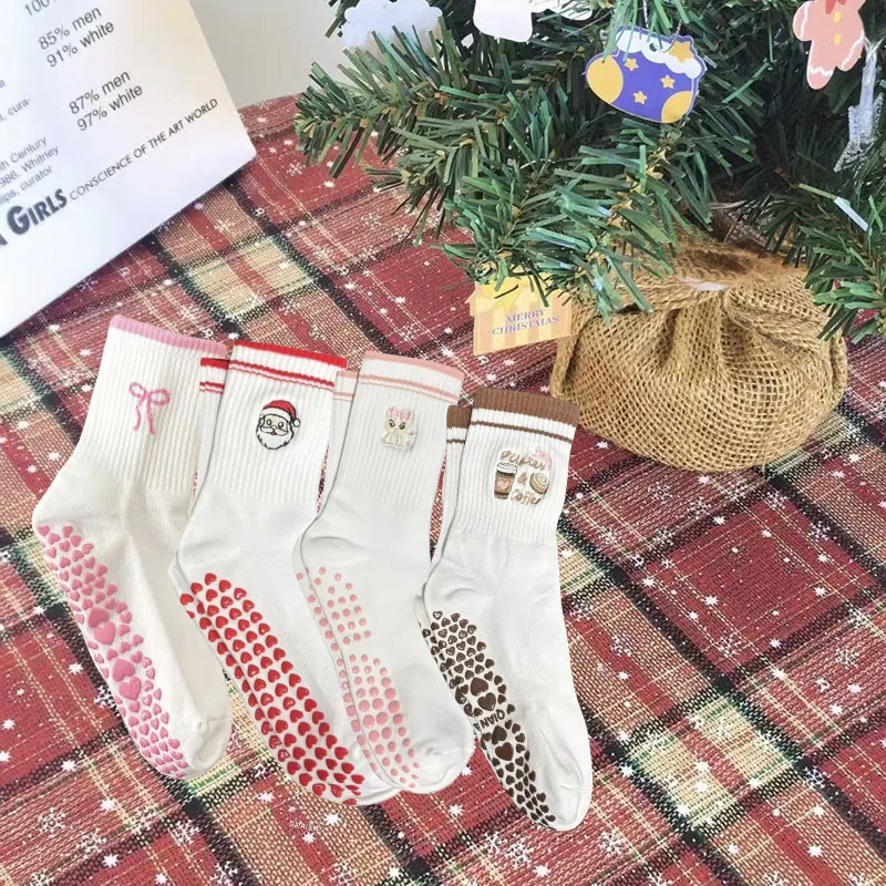 

European sizes 36-43, 1/4 Pair of Embroidered Yoga Socks with Dotted Soles for Women and Children Slip Resistant and Breathable.