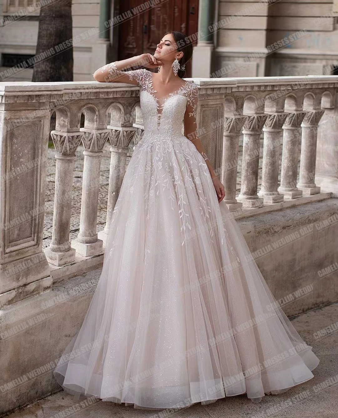 Luxury Boho A Line abiti da sposa Appliques Sexy da donna Illusion Tulle eleganti abiti da sposa abiti da sposa formali bohémien De Novia