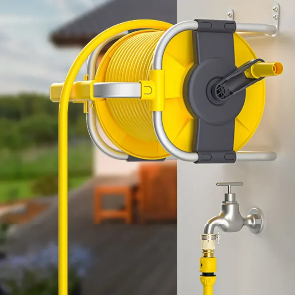 Garden Hose Reel, Portable, Plastic and Metal, Courtyard Use, Can be Carried by Hand or Hung on the Wall for Use WT