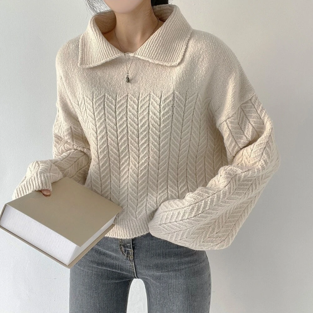 

REALEFT Autumn Winter Thick Zipper Turn-down Collar Women's Sweaters 2025 New Long Sleeve Knitted Casual Loose Pullovers Female