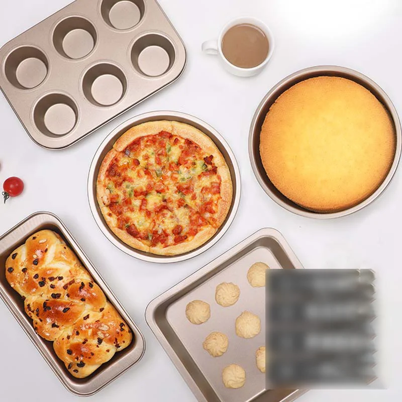 5Pcs/Box Nonstick Baking Set Carbon Steel Oven Bakeware Bread Loaf Pan Baking Set with Muffin Cake Pizza Pan Tray Perfect Baking