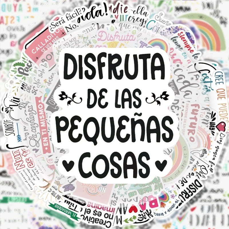 55 Spanish Inspirational Stickers, Vibrant Sticker Decals, Multiple Styles Without Duplication, Suitable for Water Bottles, Laptops, Suitcases, Skateboards, Guitars, Party Decorations