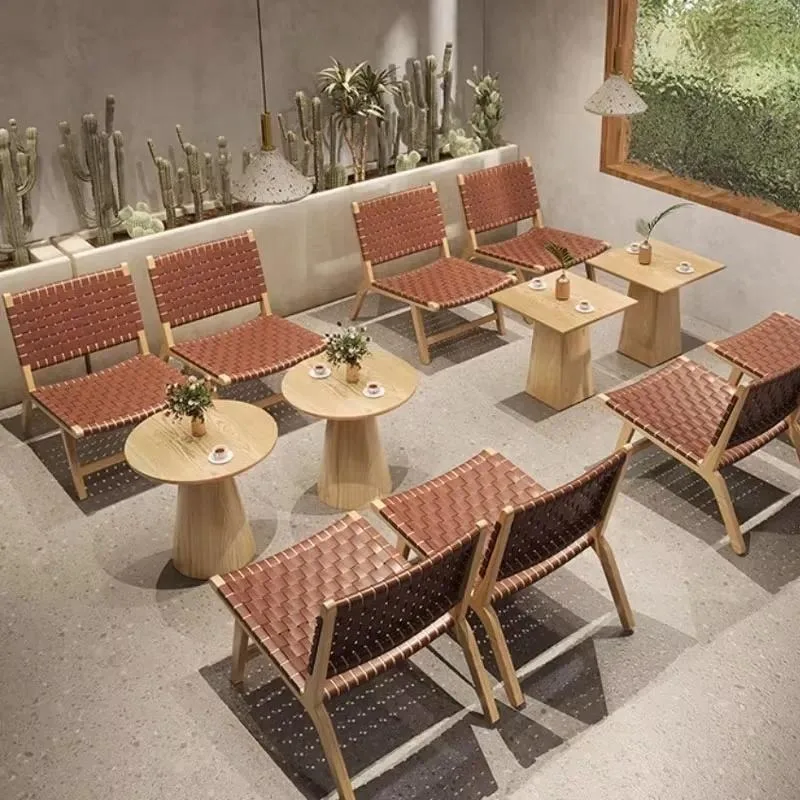 Handmade wood rattan chairs and small round table sets for casual dining, cafes, dessert shops, restaurant furniture