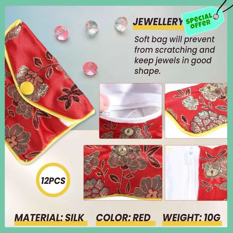 

Sturdy 12 In 1 Small Jewelry Box Jewelry Red Jewelry Bag Embroidered Silk Cloth Bag Coin Purse