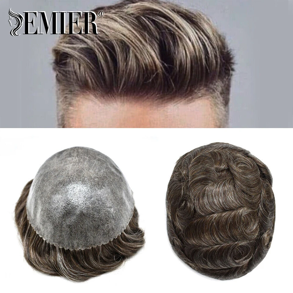 Full Poly Skin Mens Hairpiece Male Prosthesis 0.12-0.14mm Soft PU Wig for Men 8x10 Injected Men Human Hair Replacement System