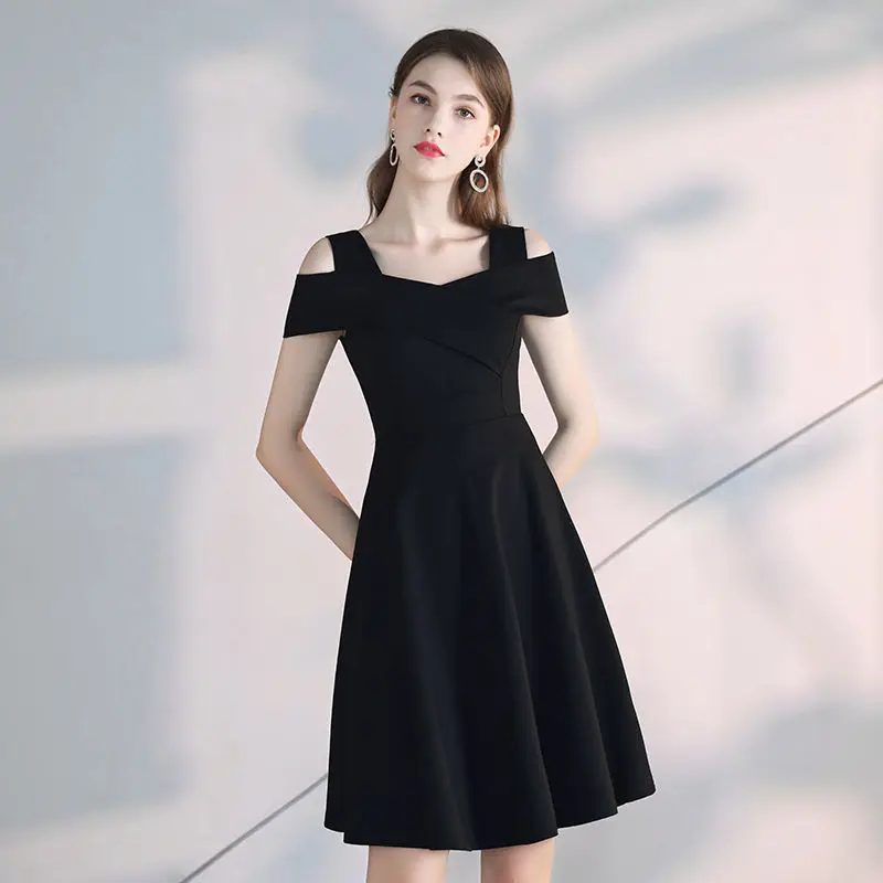 (40-100kg) 2025 New Big Size Slim Pure Color Dress French Style Graceful Sweet Slash Neck Dresses Girls Fashion Joker Date Skirt