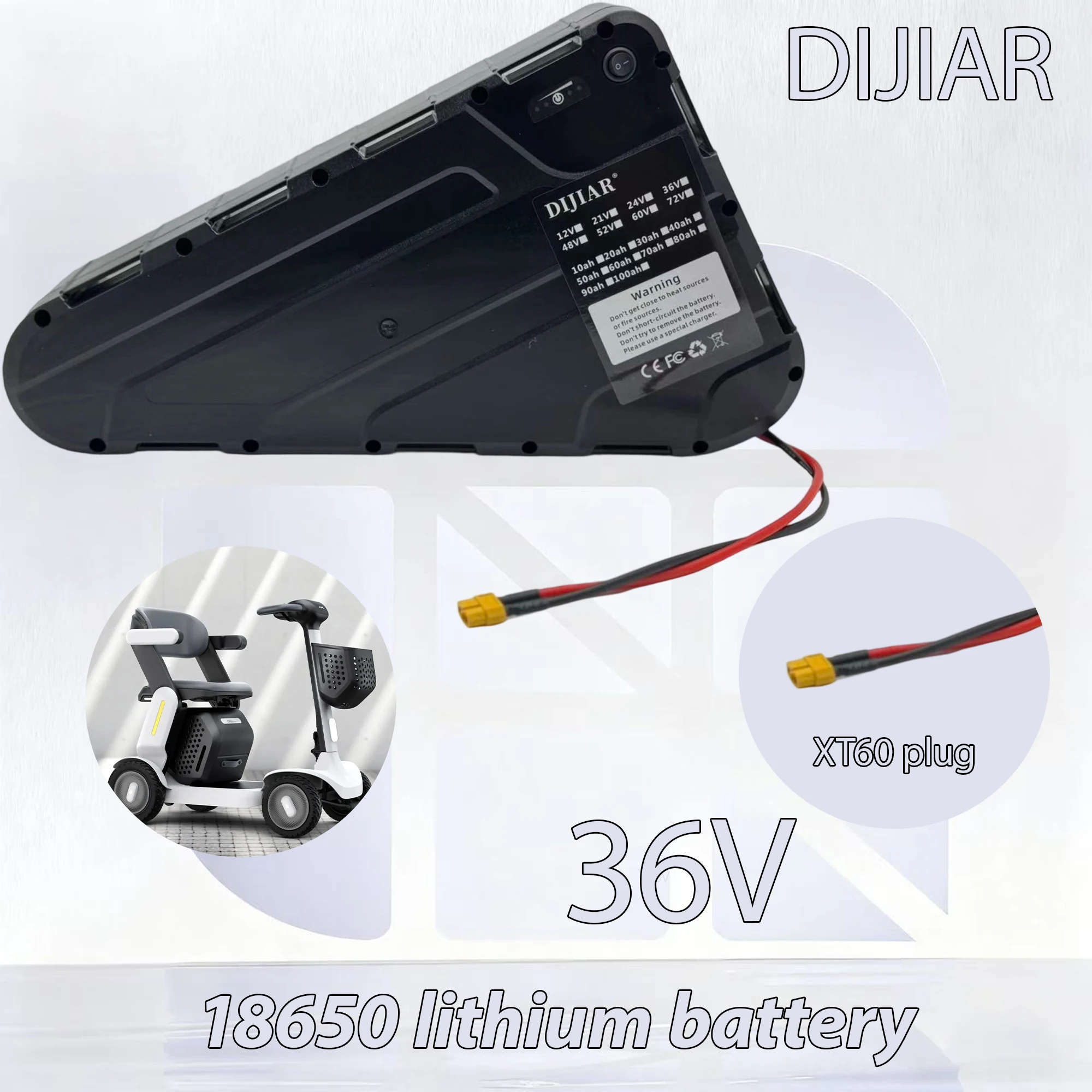 Air transportation, with BMS triangular pack battery 36V20AH-60AH large capacity, suitable for mountain bikes, 500W-2000W