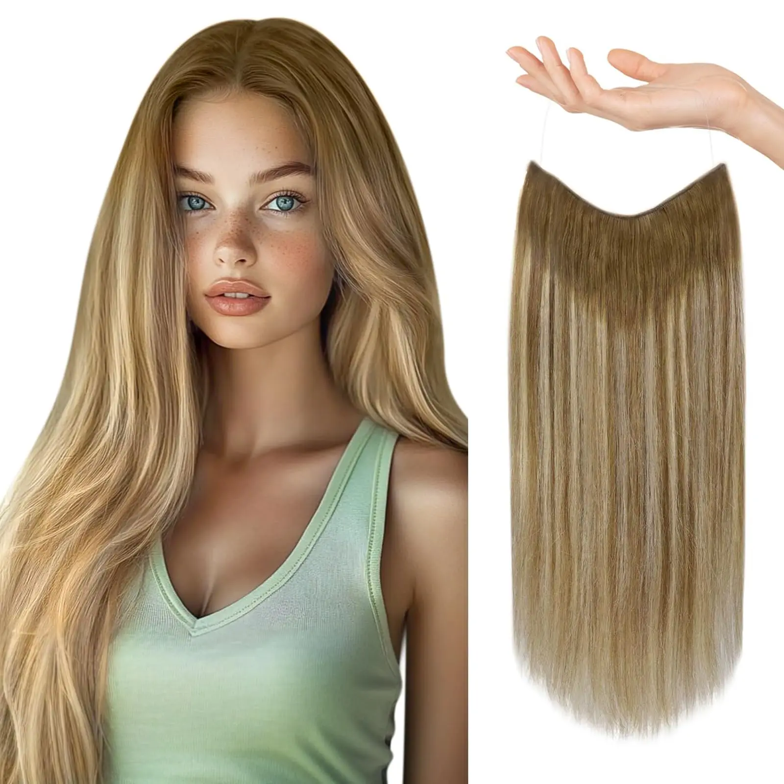 In Stock Human Hair Fish Line Extension One Piece Clip In 16inch Hair Weft Wholesale Dropship Color 1B #2 #613