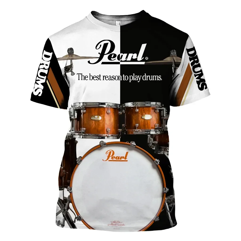 Classic Instrument Drumbeat 3D Printed Pattern Summer Men's T-shirt Oversized Casual Short Sleeve Shirt Trend Fashion Music Top