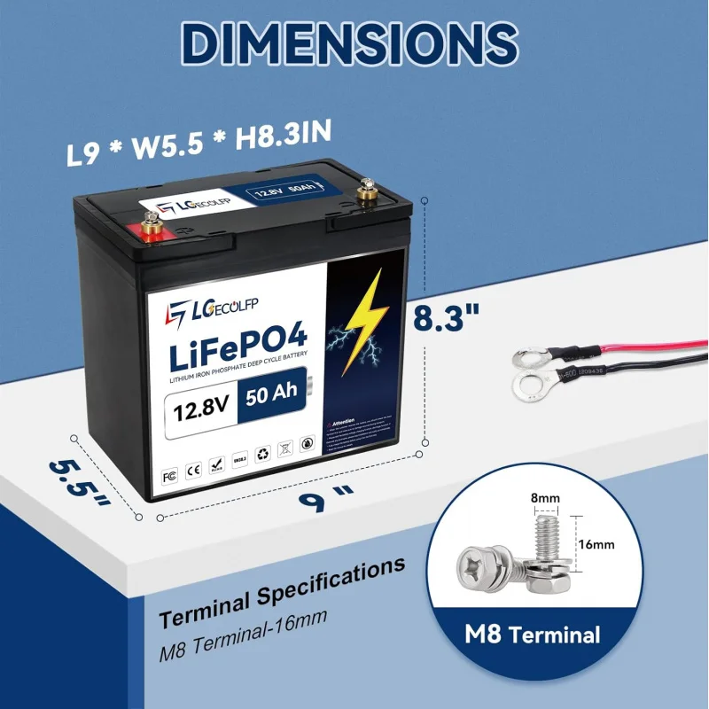 12V 50Ah Lithium Battery, Lifepo4 Battery Built-in 50A BMS, 5000 Deep Cycles, Support in Series/Parallel,Perfect RVs,