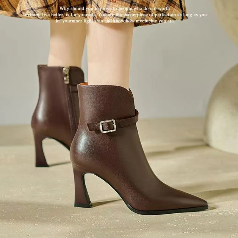 العلامة التجارية الفاخرة حذاء نسائي بكعب عالٍ الأحذية أشار تو أحذية من الجلد الشتاء أنيقة Drss مضخات مضخات 2025 مكتنزة تشيلسي الأحذية Mujer #3