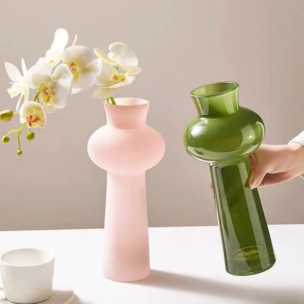 Modern Colored Glass Vase Unique Bulb Shaped Floral Container Nordic Style for Living Room Desktop Home Tabletop Decoration