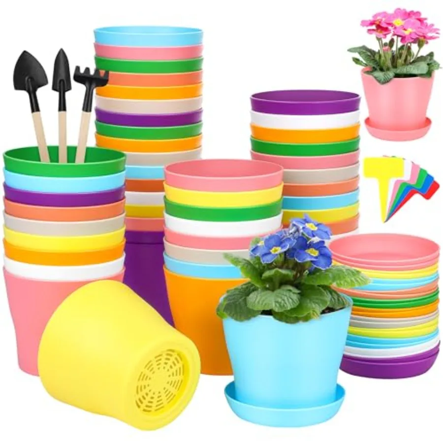 

8 Pack Plastic Planters Flower Plant Pots Indoor Set Thickened Seedling Nursery Pots Seed Starting Pots with Drainage Holes Sau
