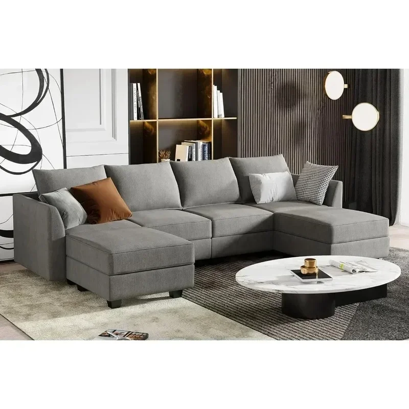 U-Shaped Modular Sofa Set, 6-Seater Sectional Couch with Storage for Living Room Furniture