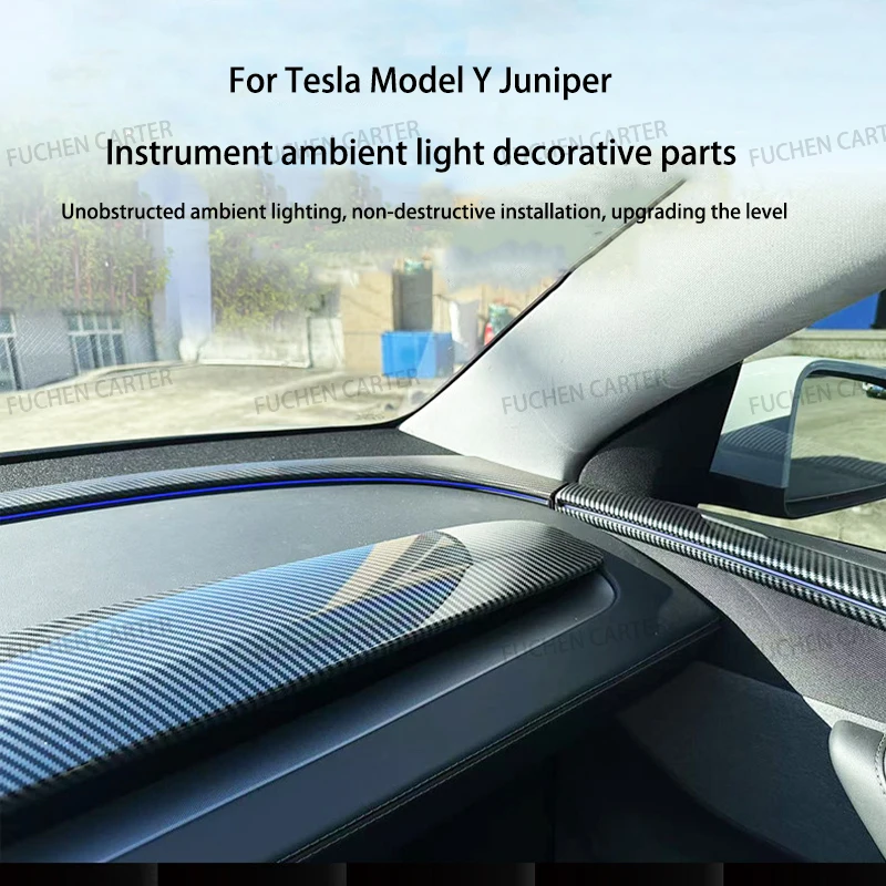For Tesla New Model Y Juniper 2025 Instrument ambient light decorative strip ABS Carbon Fiber Texture Car Interior Accessories