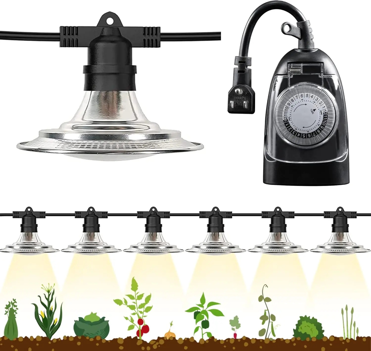 

6-Light LED Plant Grow Lamp with Timer, Waterproof Full Spectrum Light for Greenhouse & Outdoor Gardening
