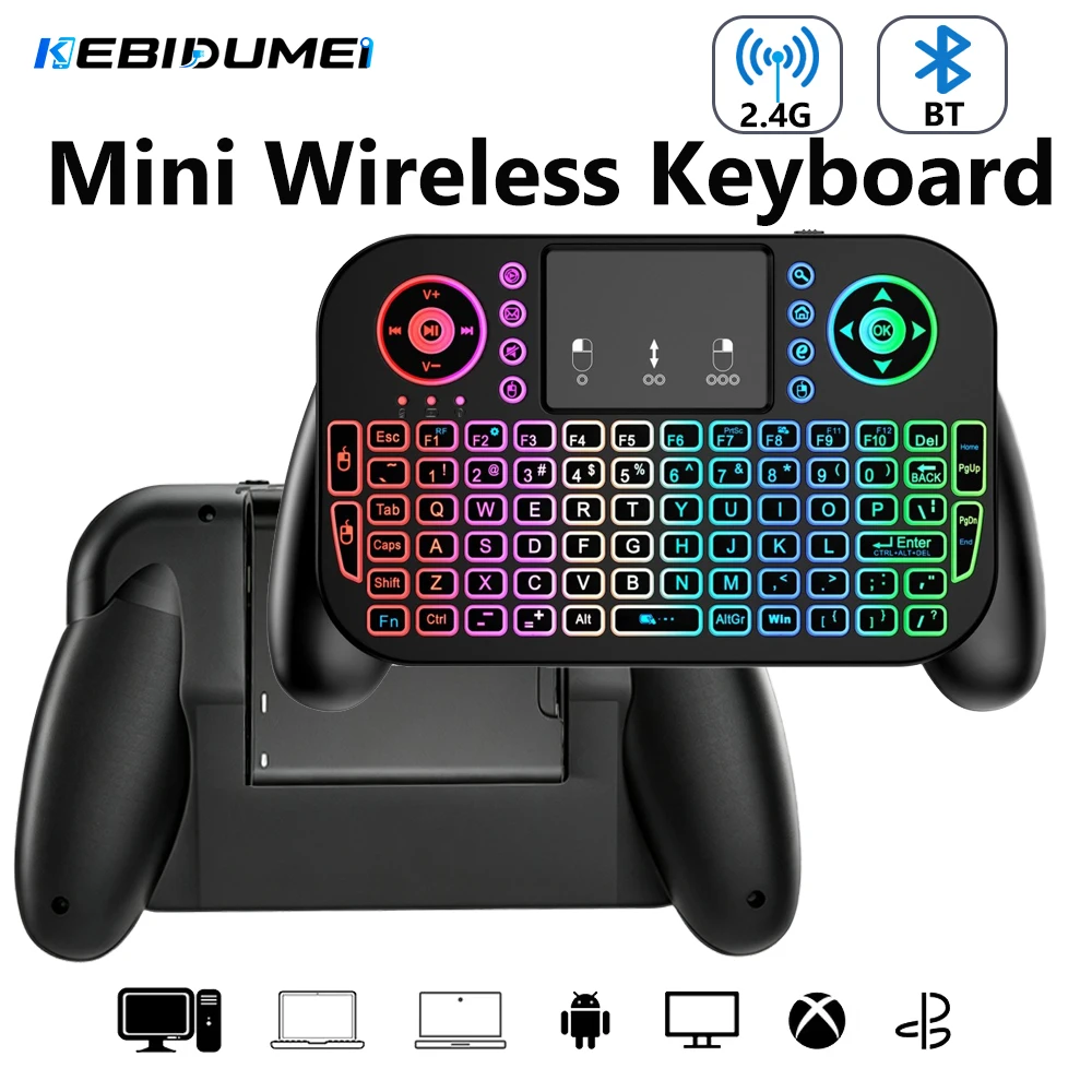 KEBIDUMEI Mini Wireless Keyboard Bluetooth 2.4G Dual Mode Keyboard RGB Backlit Air Mouse Remote Control Touchpad for PC TV Box