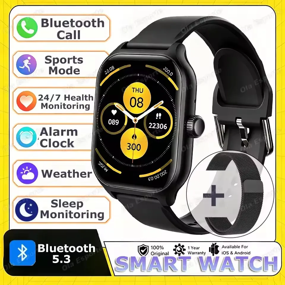 2026 Neue Smartwatch mit Bluetooth-Anruf, Nachrichtenbenachrichtigung, 24-Stunden-Gesundheitsüberwachung, Smartwatch-Geschenk für Männer und Frauen Ht22