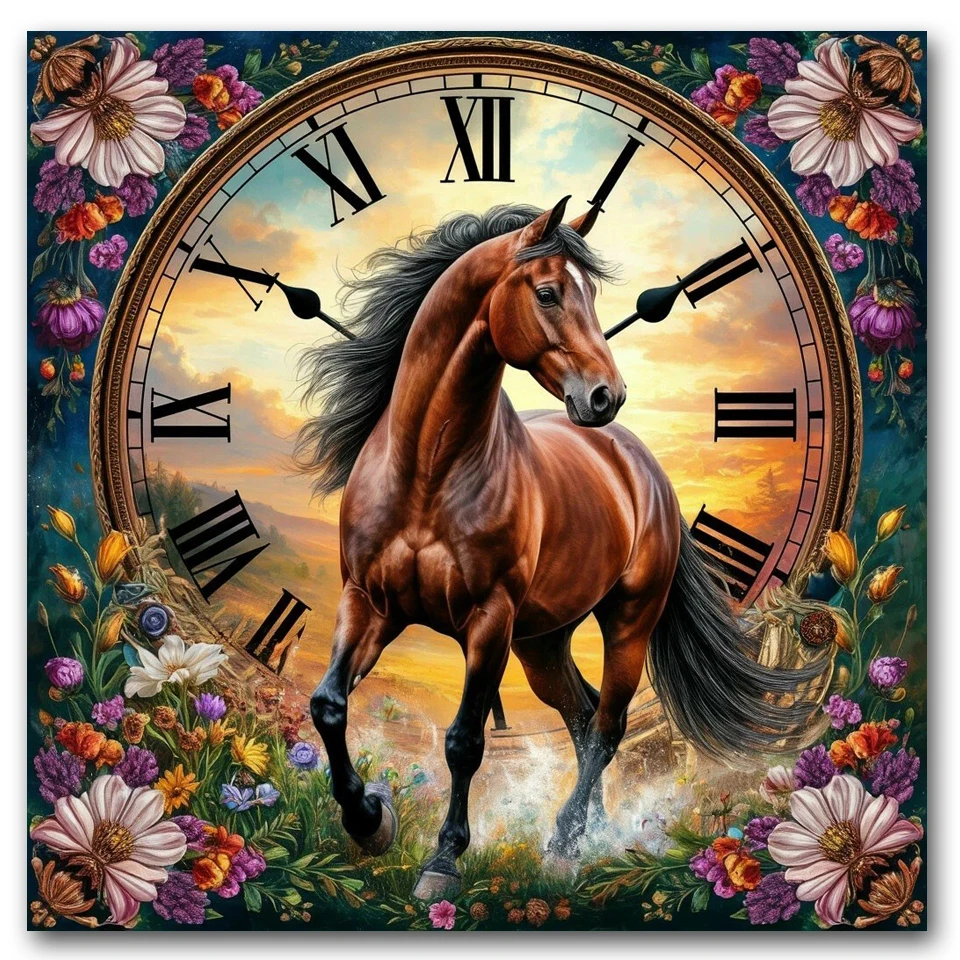 5D DIY Diamond Painting 2026 Full Diamond Mosaic Time & Galloping Horse Artwork Diamond Embroidery Kit  Home Decor Craft Gift