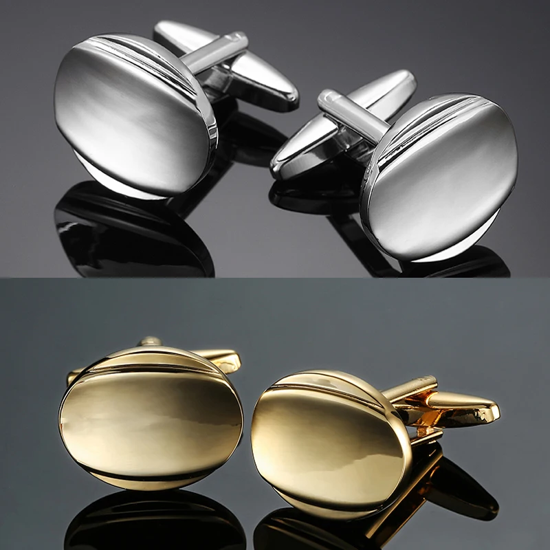 

Men's French shirt cufflinks copper material fashionable and simple design oval metal cufflinks wedding jewelry wholesale