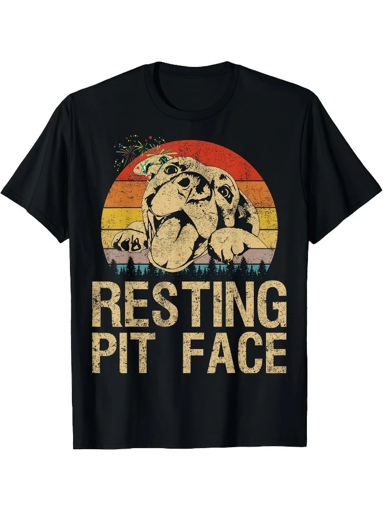 

Vintage Pitbull Resting Pit Face-Funny Pitbull Lovers design-cotton summer casual O-neck short sleeve printed men's T-shirt.